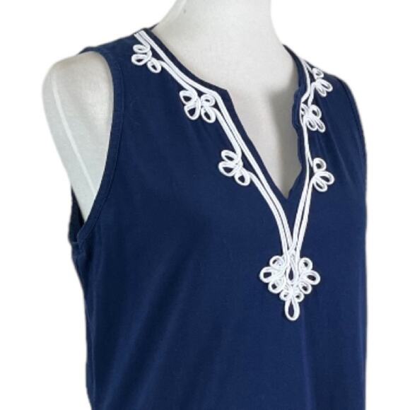 Lands’ End Shift Dress V-neck Sleeveless Soutcache Navy White Women’s Size M - Picture 5 of 10